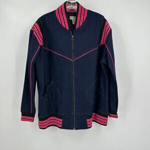Fine Jeans Womens Jacket Size 24 Vintage Y2K Denim Striped Trim Bomber Varsity
